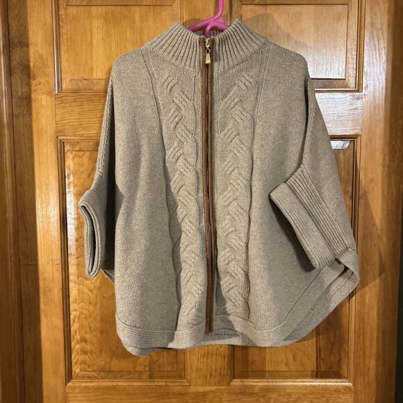Brooks Brothers 100% Wool Knit /zip/Leather Trim/Jacket-Cape/Sz Lg-EUC - Picture 1 of 7